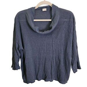 Poetry Linen Cotton Steel Blue Lightweight Cowl Neck 3/4 Sleeve Sweater Size 8
